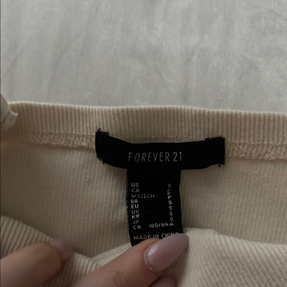 Cream Ribbed Crop Top - Picture 2 of 3